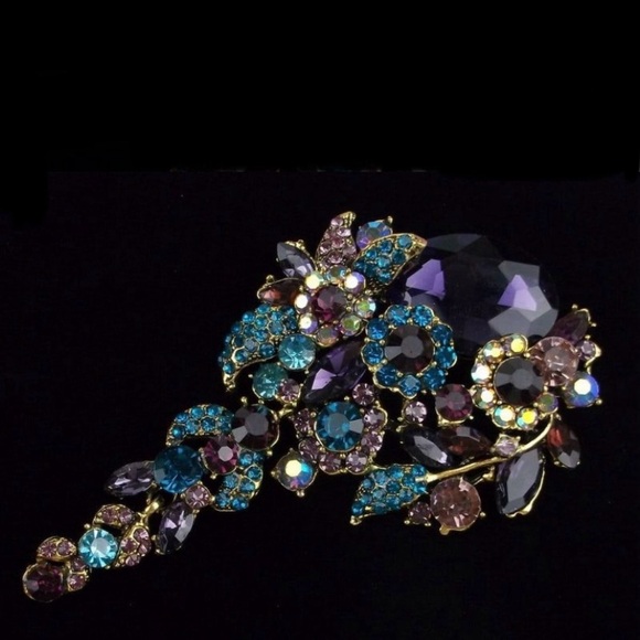 Big Enameled Rhinestone Flower Brooch